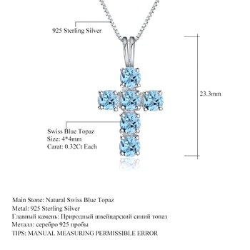 Gem de Balet 1.95 Ct Elvețiană Naturale Topaz Albastru Pandantiv Argint 925 Cruce Coliere pentru Femei Bijuterii Fine Collares