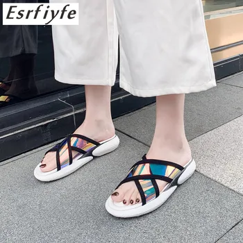 ESRFIYFE 2019 Noua Moda Femeie Sandale în aer liber, Mid-toc Pană Sandale Fund Moale Confortabil Platforma Pantofi Doamnelor Sandalias