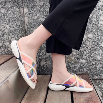 ESRFIYFE 2019 Noua Moda Femeie Sandale în aer liber, Mid-toc Pană Sandale Fund Moale Confortabil Platforma Pantofi Doamnelor Sandalias