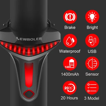 NEWBOLER Biciclete Inteligent de Frânare Automată de Detectare Lumina IPx6 Impermeabil de Încărcare USB LED Ciclism Stop Bicicleta Spate Lumina Accesorii