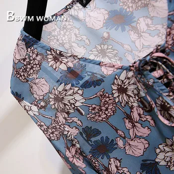 2019 Print Floral Pentru Femei Seturi De Toamna Cu Maneca Lunga, Bluze Și Fuste Din Denim Femei Seturi