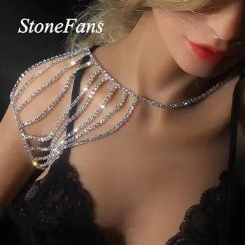Stonefans Farmec Sexy Multistrat Umăr Hamuri pentru Femei Declarație de Mireasa Stras Umăr Colier Bijuterii de Nunta
