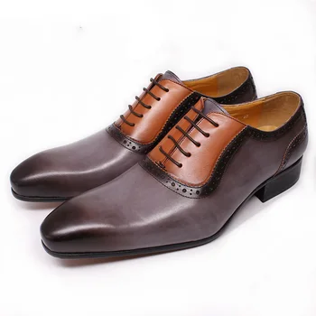 Phenkang De Lux Italian Pantofi Oxford Barbati Formale Rochie Noua De Piele De Căprioară Negru Mix-Culoare Dantelă Sus Subliniat Toe Pantofi De Piele Barbati