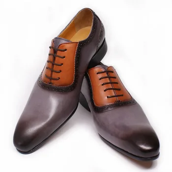 Phenkang De Lux Italian Pantofi Oxford Barbati Formale Rochie Noua De Piele De Căprioară Negru Mix-Culoare Dantelă Sus Subliniat Toe Pantofi De Piele Barbati