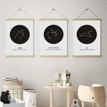 Constelație Celestă Semn Zodiacal Pepinieră Decor Panza Pictura Alb-Negru De Arta De Perete Poster De Imprimare Imagine Camera Pentru Copii Decor Acasă