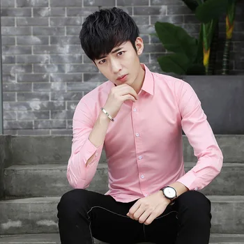 Tânăr coreean Chaozhou Barbati Tricou Alb Nou cu mâneci Lungi Tricou Bărbați ' s Pure Color de Călcat-gratuit Tricou Inch