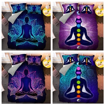 Colorate Carpetă Acopere Seturi Fular Acoperă Tesatura Moale Regele Regina Singură Dimensiune Yoga Șapte Chakre Buddha Set De Lenjerie De Pat