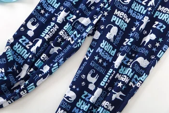 Femei Seturi de Pijama de Culoare Albastru cu Pisici Drăguț Imprimate gât de vițel lungime de bumbac de cauzalitate seturi de pijama fierbinte de vânzare