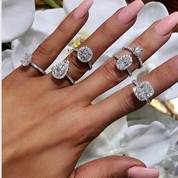 Iubitorii de inel argint 925 AAAAAA Zirconia de Petrecere Trupa Nunta Inele pentru femei de Logodna cu Diamant Bijuterii Deget