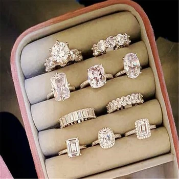Iubitorii de inel argint 925 AAAAAA Zirconia de Petrecere Trupa Nunta Inele pentru femei de Logodna cu Diamant Bijuterii Deget