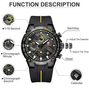 Bărbați Ceas GHEPARD Top Brand de Lux Cronograf Sport pentru Bărbați Ceasuri Quartz Cronograf Ceas Masculin Ceasuri Relogio Masculino