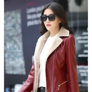 Faux din piele geaca de femei rosu negru plus dimensiune agrement PU jacheta 19 toamna iarna nou rever moda plus gros caldura jacheta LD1219