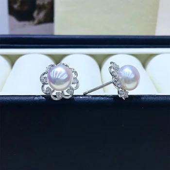 YIKALAISI argint 925 naturale de apă dulce aplatizată pearl cercei bijuterii pentru femei de 8-9mm dimensiune perla