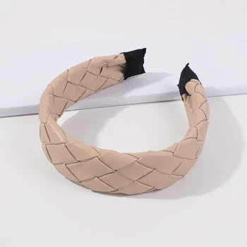 Noua Moda PU Țesute Largă Partea Hairband Pentru Femei de sex Feminin Accesorii de Par Simplu Clasic Turban Solid Lucios Cerc Păr Bijuterii