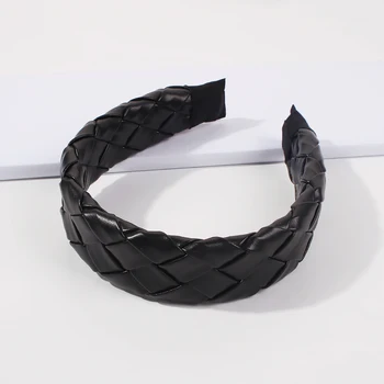 Noua Moda PU Țesute Largă Partea Hairband Pentru Femei de sex Feminin Accesorii de Par Simplu Clasic Turban Solid Lucios Cerc Păr Bijuterii