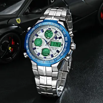 WWOOR Bărbați Ceasuri de Lux, Marca Sport Impermeabil Cronograf Ceas LED Cadran Dual Display Quarzt din Oțel Inoxidabil Bărbați Ceasuri