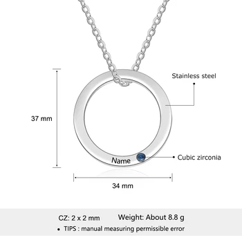 Numele personalizate Gravate Colier Personalizat Piatra Cerc Pandantiv Bijuterii din Oțel Inoxidabil Cadou pentru Femei (JewelOra NE103273)