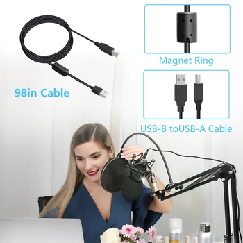 Microfon USB Kit 192KHZ/24BIT Plug & Play MAONO AU-A04 Microfon Profesional Condensator Kit pentru PC Karaoke, Podcast-uri, YouTube, Jocuri