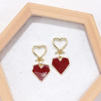 Decupaje geometrice S925 Ace Rosii Dragoste Cercei Inima cu Inima Metalice Picături de Simplu Fete de Moda Doamnelor Cercei