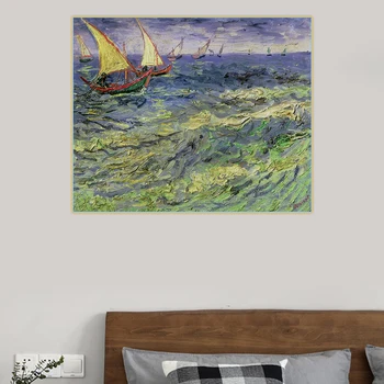 Citon Van Gogh《peisaj Marin de la Saintes-Maries》Arta Panza Pictura in Ulei opere de Artă Celebre Imagine Poster de Perete Decor Decor Acasă