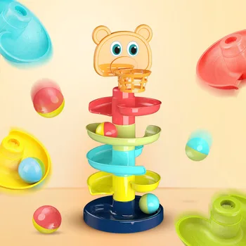 Montessori Jucărie DIY cu Vartej Rampe de Rulare Bile de Educație Timpurie pentru Copii Jucărie Minge de Rulare Urmări Glisați Mingea Turn Copii Trage Jucărie