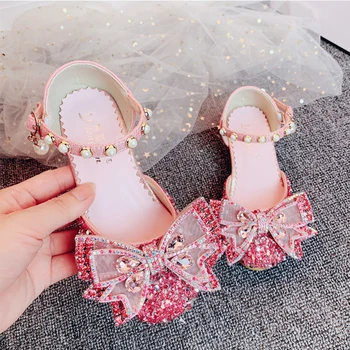 Primăvara fete printesa tocuri inalte pantofi pentru copii flash arc de gaurit flori de modă pentru copii, pantofi nunta, pantofi de unicorn