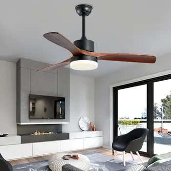 IKVVT Moderne, Ventilator de Tavan din Lemn de Lumină Negru LED Fan Lampa de Control de la Distanță 42/48/52 Inch pentru Living Ventilador De Teto AC220V