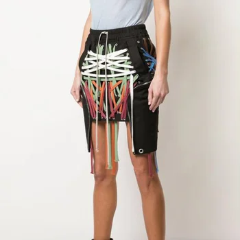 VGH Bandaj Fusta Pentru Femei de Înaltă Talie Dantelă-Up Culoare Lovit Tiv Asimetric Fermoare O Linie de Streetwear Fuste Mini de sex Feminin 2020 Maree
