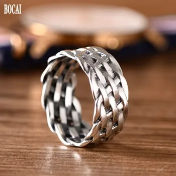 BOCAI 2020 nou reale S925 argint pur bijuterii țesut bărbați inel retro argint Thai arătător ring pentru bărbați simplu