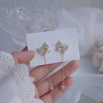 Coreeană fierbinte de vânzare bijuterii de moda de lux strălucitor cupru încrustat zircon fluture ciucure de sex feminin cercei sexy clavicula colier