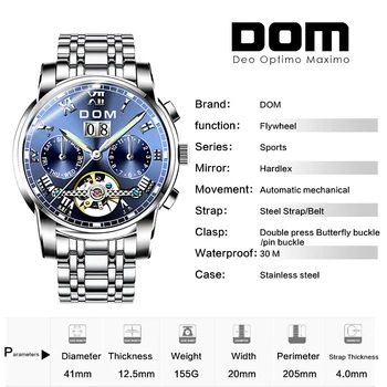 Ceasuri mecanice Sport DOM Ceas Bărbați Impermeabil Ceas pentru Barbati Brand de Moda de Lux Ceasuri Relogio Masculino M-75D-7M