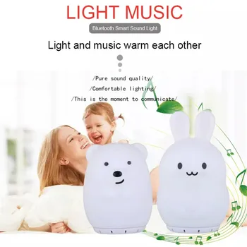 Urs Iepure Lampă de Muzică fără Fir Bluetooth Boxe Player USB Reîncărcabilă Silicon Iepuras RGB LED Lumina de Noapte pentru Copii
