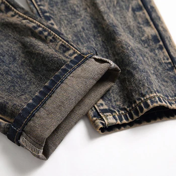 Bărbați Vintage Retro Mozaic Găuri Ripped Jeans Plus Size Slim Straight Denim Pantaloni