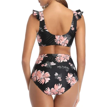 LOOZYKIT Femei Florale Imprimare de Două piese Ruched Talie Mare Bikini Seturi Cravata Față de costume de Baie Plus Dimensiune 2XL Beachwears Biniqui Mujer