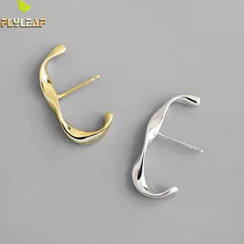 Flyleaf Simplu de Aur C-tip Twist Cercei Moda Bijuterii Argint 925 Cercei Stud Pentru Femei Bijuterii Fine
