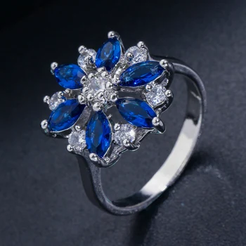 BeaQueen Strălucitoare Oval Rotund Cubic Zircon Cristal Albastru Royal Bijuterii CZ Marquise Flori de Piatră Inele de Logodna pentru Femei R049