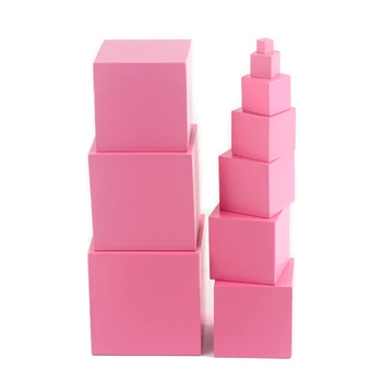 De înaltă Calitate din Lemn Montessori Matematică Jucării Roz Turn din Lemn Masiv Cub de 0,7-7CM Timpurie, de Învățământ Preșcolar a Copiilor de Cadou