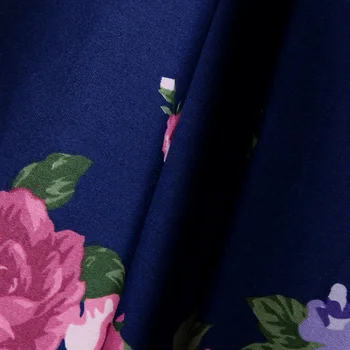 Tonval Plus Dimensiune Lung Elegant De Epocă Femei Fusta Bleumarin Cu Talie Înaltă Print Floral Rockabilly Midi Fuste Plisate