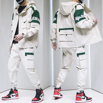 2020 Toamna Barbati Streetwear Trening Jacheta cu Gluga si Harajuku Joggeri Bărbați Cltohing Costum Seturi Vintage Joggeri