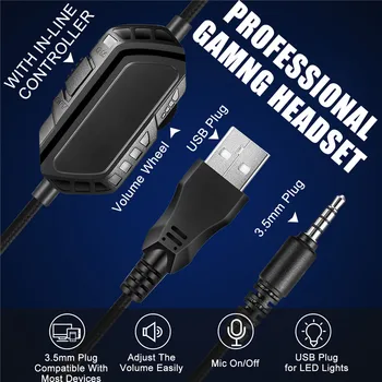 ASKMEER Camuflaj 3.5 mm PC Gaming Headset pentru PS4 Laptop, Tableta, Telefon, Calculator Casque Căști Cu Microfon LED RGB Lumina