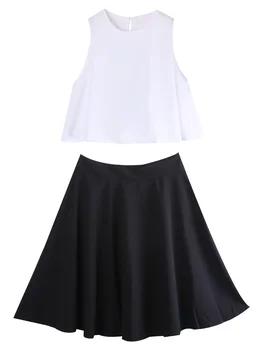 2019 Nou Sexy pentru Femei Vintage crop top Alb și negru Fusta Mini femei lady îmbrăcăminte set haine party set