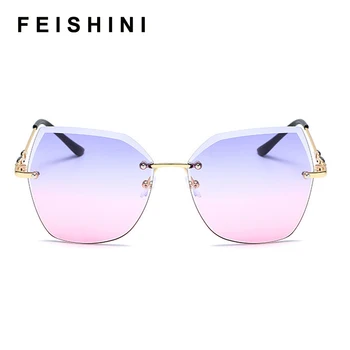 FEISHINI Supradimensionat ochelari de Soare Femei fără ramă diamantate Lentile de Brand Designer de Moda Nuante de Cristal Ochelari de Soare Doamnelor 2020