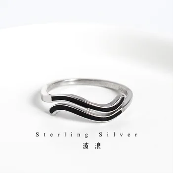 ElfoPlataSi Argint 925 Dublu Negru Valuri Reglabil pe Deget Inel Pentru Femei Fshion Argint 925 Bijuterii Cadou ED378