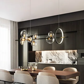 Negru LED candelabru modern de sticlă transparentă cu bule abajur de iluminat interior bucătărie sufragerie agățat Lampă de Pandantiv