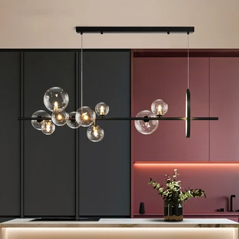 Negru LED candelabru modern de sticlă transparentă cu bule abajur de iluminat interior bucătărie sufragerie agățat Lampă de Pandantiv
