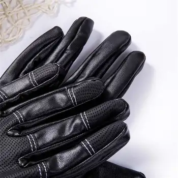 Bărbați Moda de Iarnă Negru Faux din Piele Mănuși Touch Screen de Cald Mănuși cu un deget Mănuși de Conducere pentru Barbati