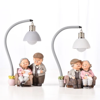 Bunicii Figurine Decor Acasă Meserii Lumina De Noapte Model În Miniatură Ornamente Dragoste Statuie Noptiera Accesorii Decor