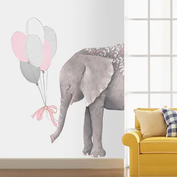 Mari Elefanți cu 6 buc Roz Gri Baloane Arta de Perete Decalcomanii de Copil Pepinieră Decor Desene animate Autocolante de Perete pentru Camera Copii Decor