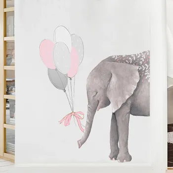 Mari Elefanți cu 6 buc Roz Gri Baloane Arta de Perete Decalcomanii de Copil Pepinieră Decor Desene animate Autocolante de Perete pentru Camera Copii Decor