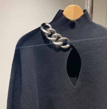 Pista designeri guler maneca lunga pulover tricotate femei 2020 toamna iarna supradimensionate tricot negru trage femme hiver